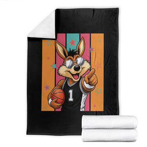 Funny Coyote Playing Basketball Throw Blanket Hoops Fan Gift