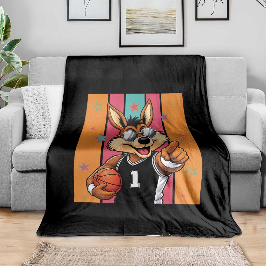 Funny Coyote Playing Basketball Throw Blanket Hoops Fan Gift