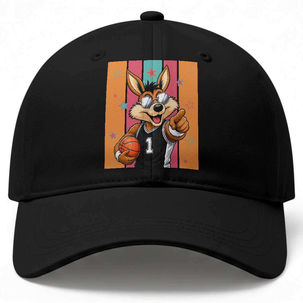 Funny Coyote Playing Basketball Baseball Cap Hoops Fan Gift