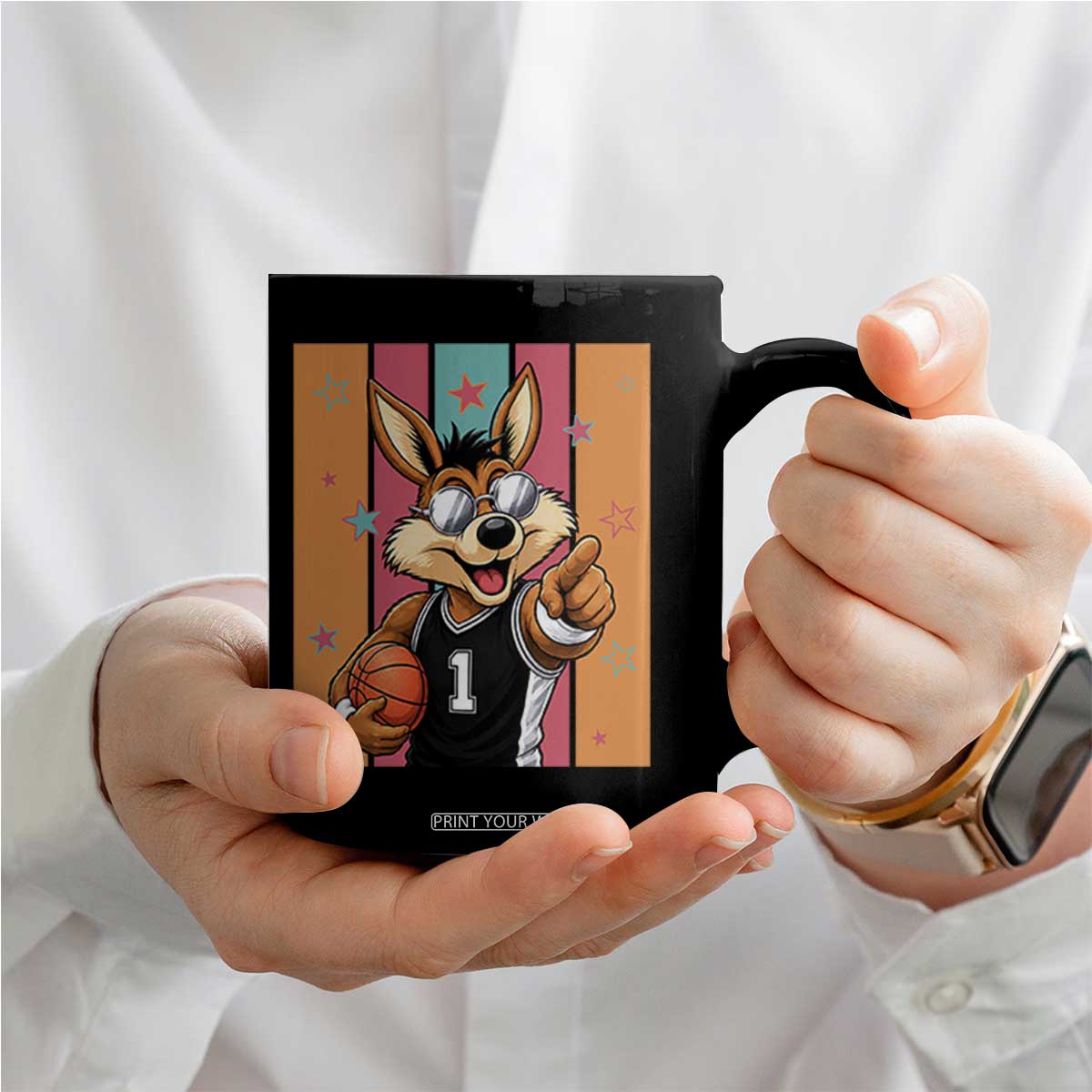 Funny Coyote Playing Basketball Coffee Mug Hoops Fan Gift