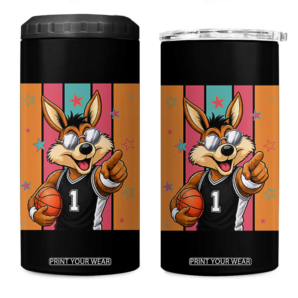 Funny Coyote Playing Basketball 4 in 1 Can Cooler Tumbler Hoops Fan Gift