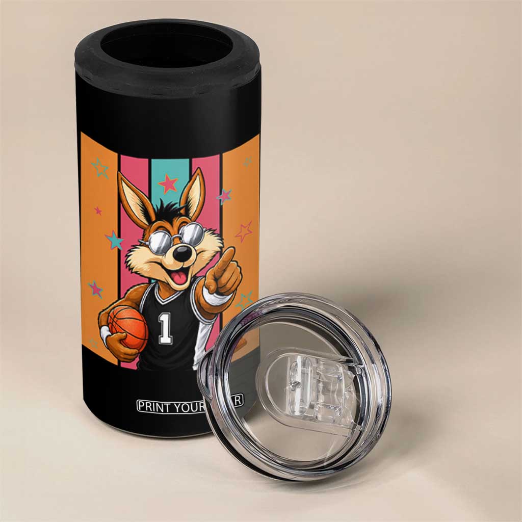 Funny Coyote Playing Basketball 4 in 1 Can Cooler Tumbler Hoops Fan Gift