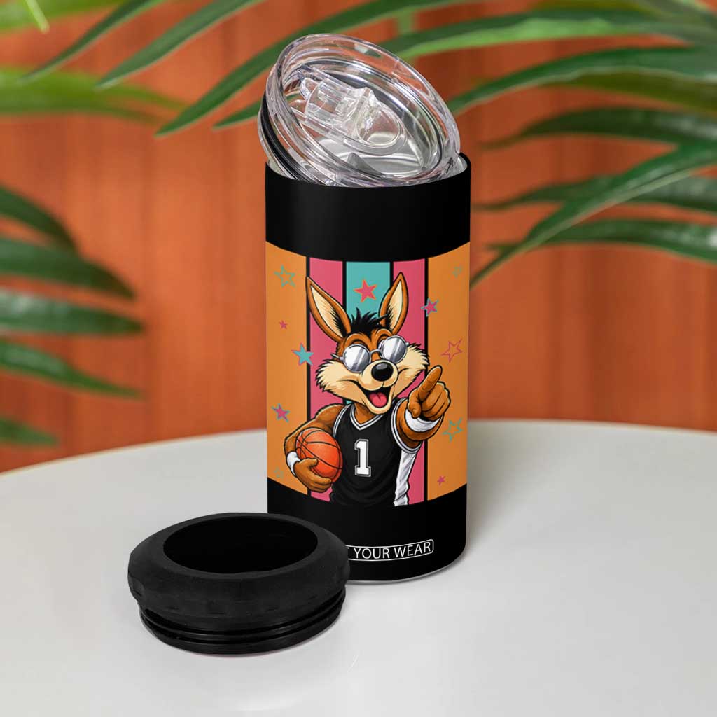 Funny Coyote Playing Basketball 4 in 1 Can Cooler Tumbler Hoops Fan Gift