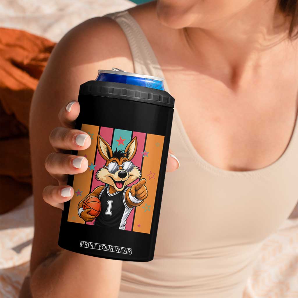 Funny Coyote Playing Basketball 4 in 1 Can Cooler Tumbler Hoops Fan Gift