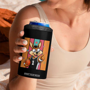 Funny Coyote Playing Basketball 4 in 1 Can Cooler Tumbler Hoops Fan Gift