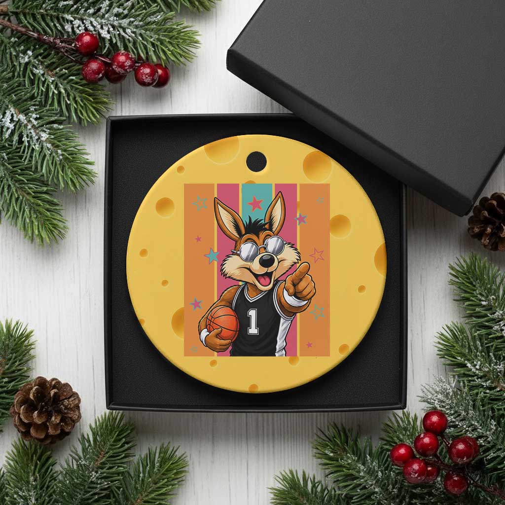 Funny Coyote Playing Basketball Ceramic Ornament Hoops Fan Gift