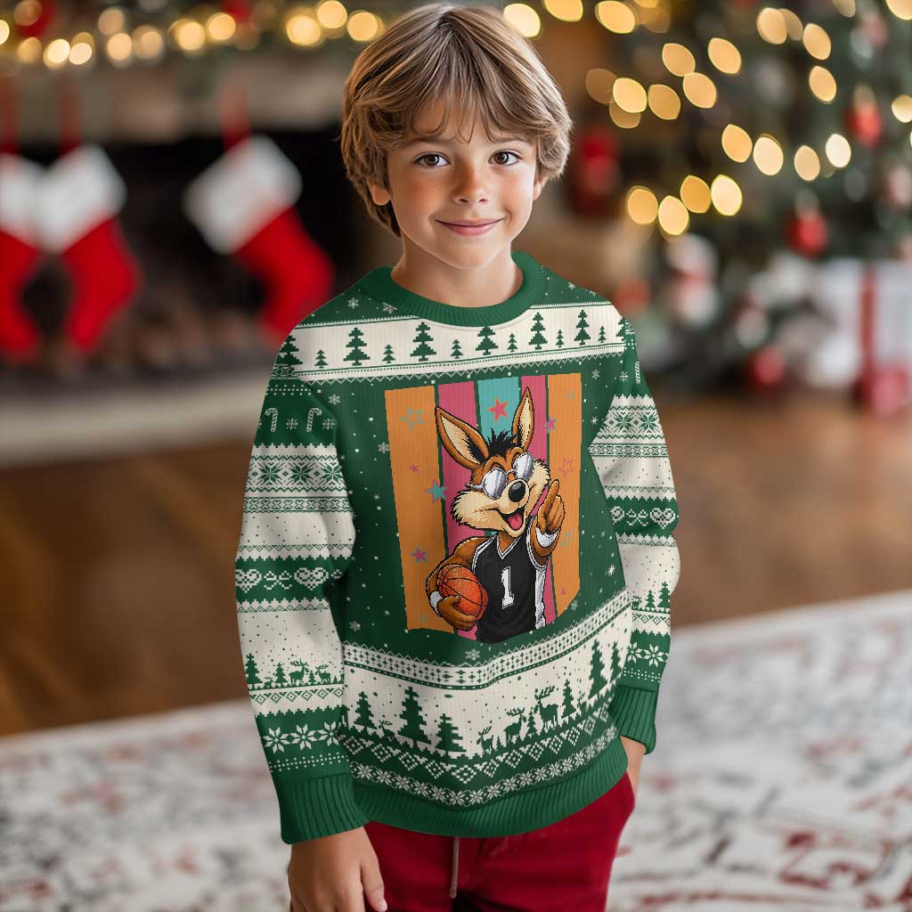 Funny Coyote Playing Basketball Ugly Christmas Sweater Hoops Fan Gift