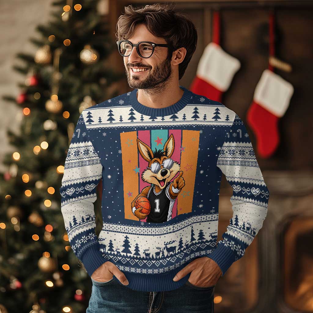 Funny Coyote Playing Basketball Ugly Christmas Sweater Hoops Fan Gift
