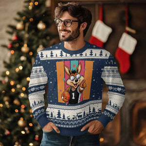 Funny Coyote Playing Basketball Ugly Christmas Sweater Hoops Fan Gift