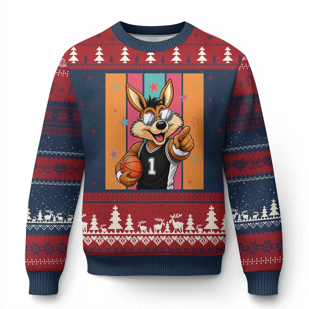 Funny Coyote Playing Basketball Ugly Christmas Sweater Hoops Fan Gift