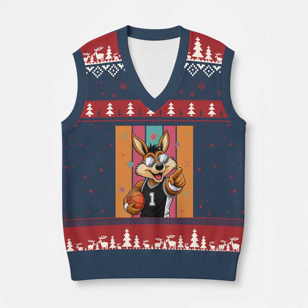Funny Coyote Playing Basketball V-Neck Knit Sweater Vest Hoops Fan Gift