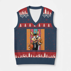 Funny Coyote Playing Basketball V-Neck Knit Sweater Vest Hoops Fan Gift