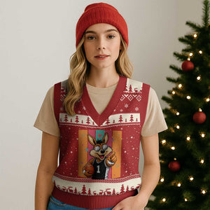 Funny Coyote Playing Basketball V-Neck Knit Sweater Vest Hoops Fan Gift