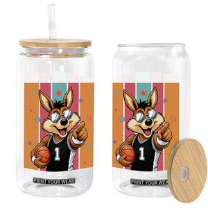 Funny Coyote Playing Basketball Glass Can Hoops Fan Gift