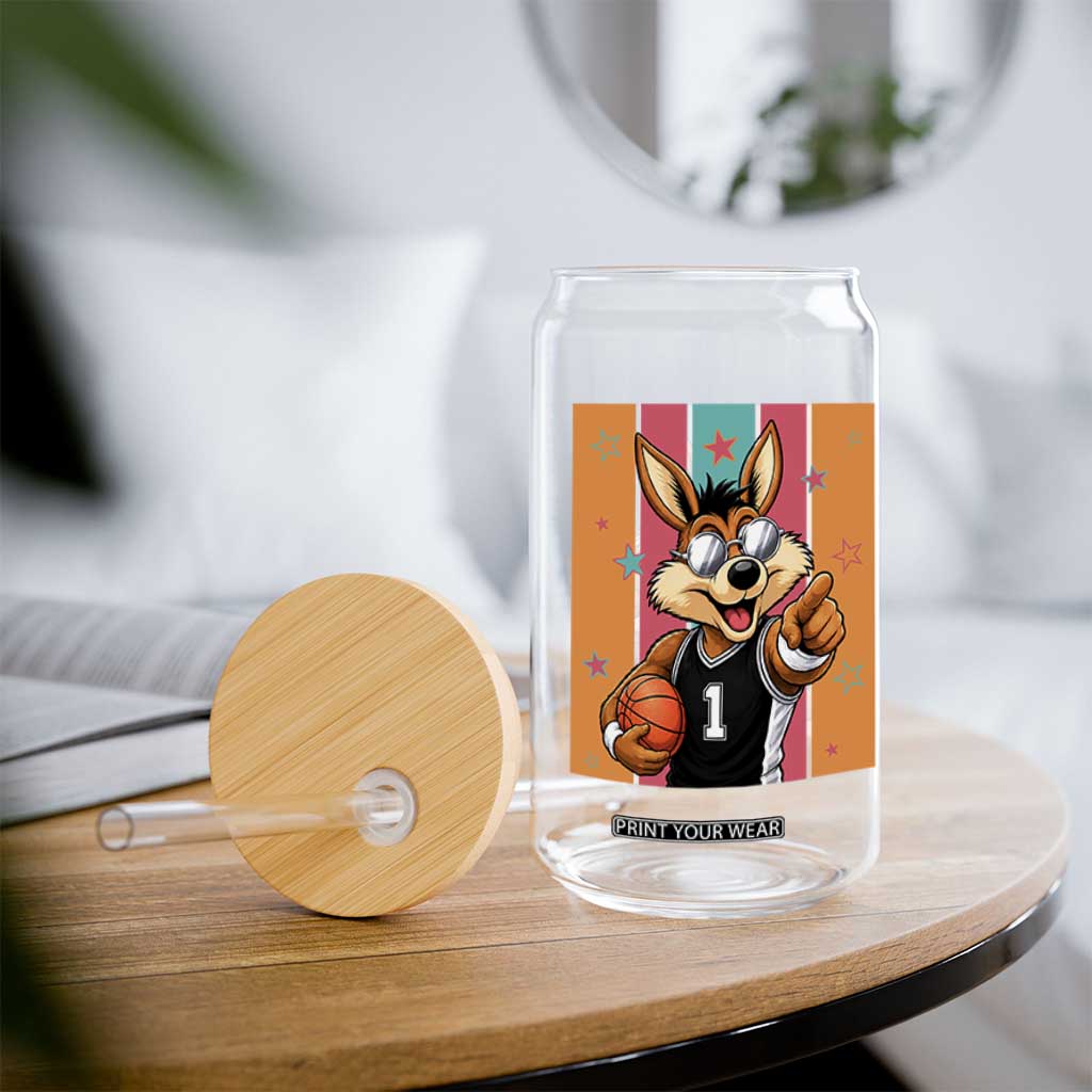 Funny Coyote Playing Basketball Glass Can Hoops Fan Gift