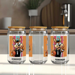Funny Coyote Playing Basketball Glass Can Hoops Fan Gift