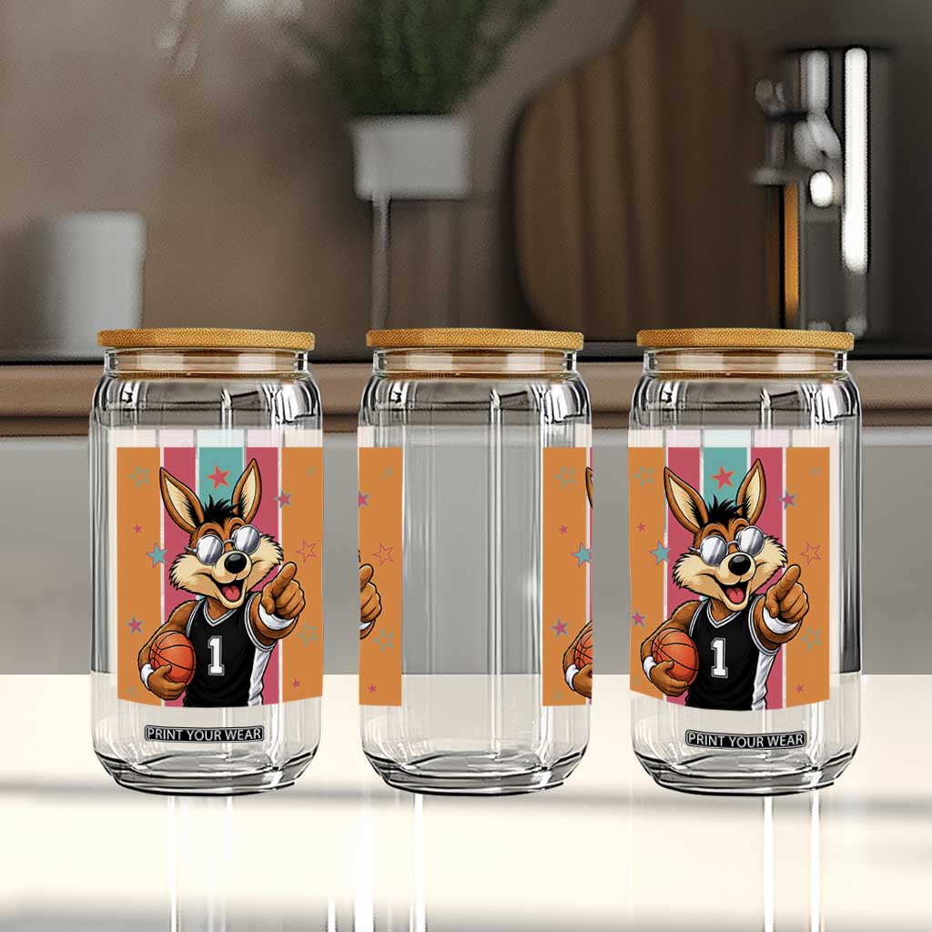 Funny Coyote Playing Basketball Glass Can Hoops Fan Gift