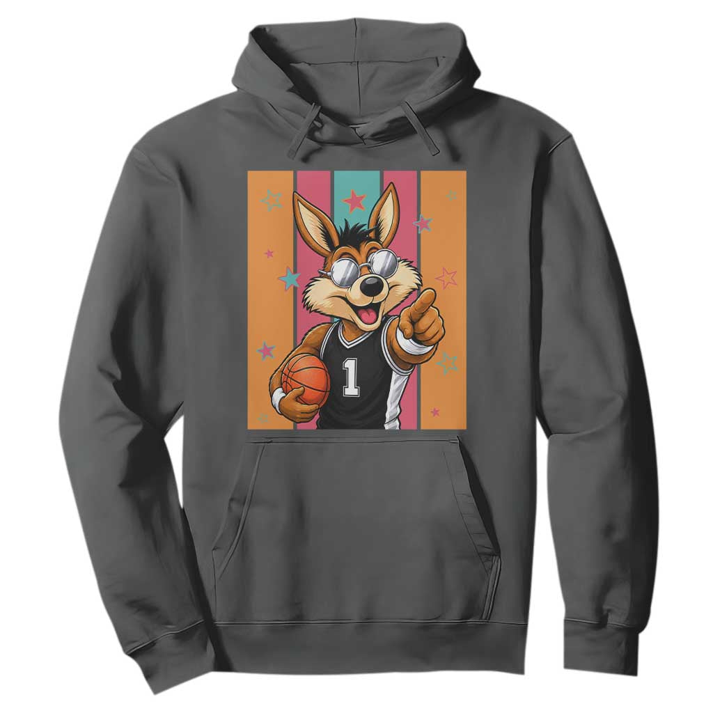 Funny Coyote Playing Basketball Hoodie Hoops Fan Gift TS12 Dark Heather Print Your Wear