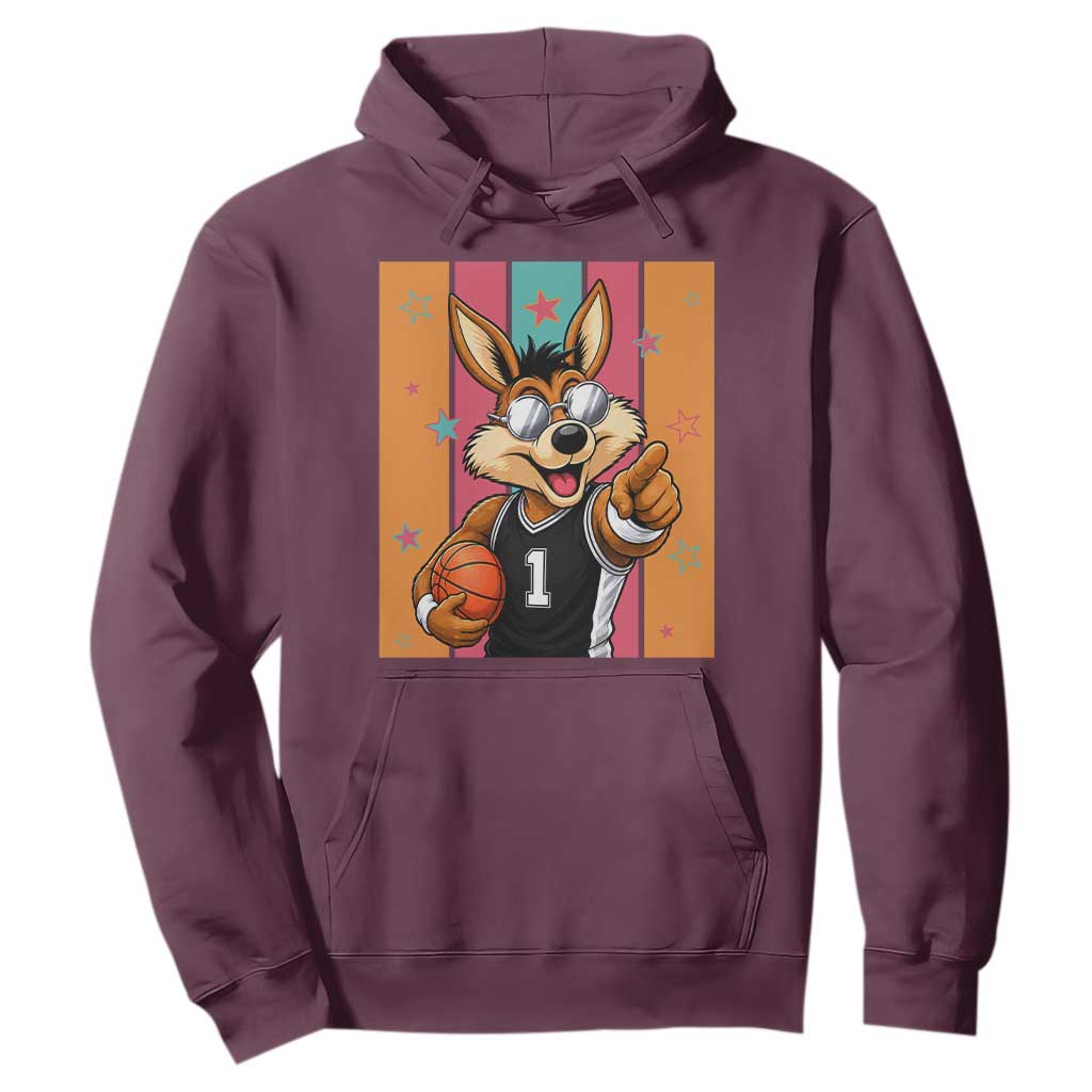Funny Coyote Playing Basketball Hoodie Hoops Fan Gift TS12 Maroon Print Your Wear