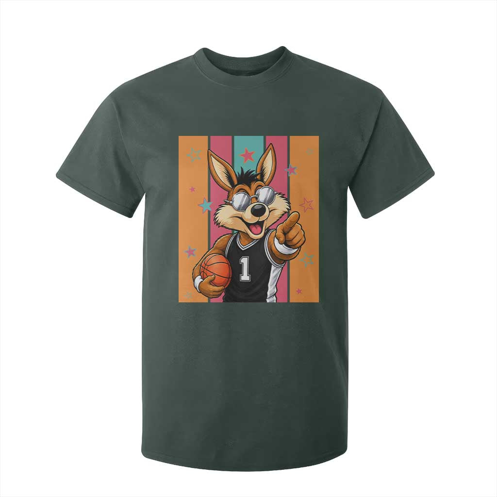 Funny Coyote Playing Basketball T Shirt For Kid Hoops Fan Gift