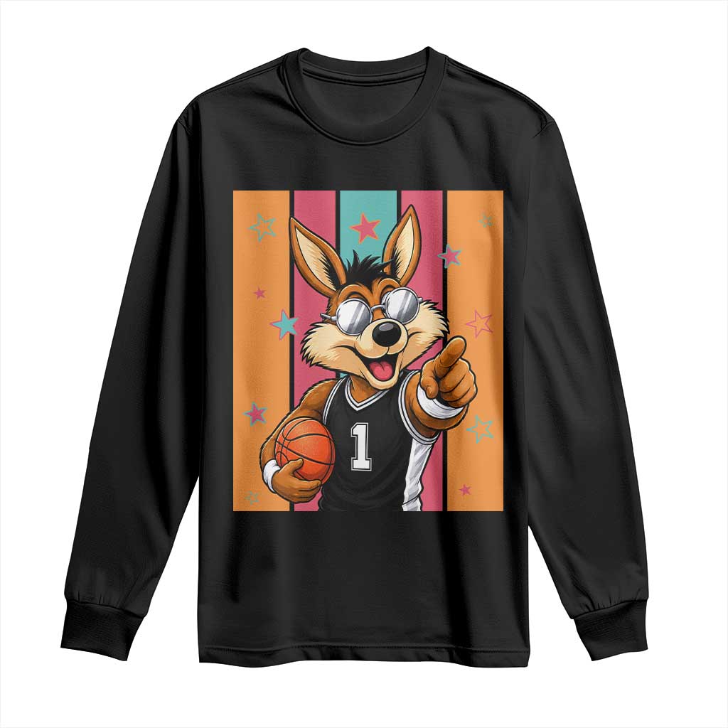 Funny Coyote Playing Basketball Long Sleeve Shirt Hoops Fan Gift