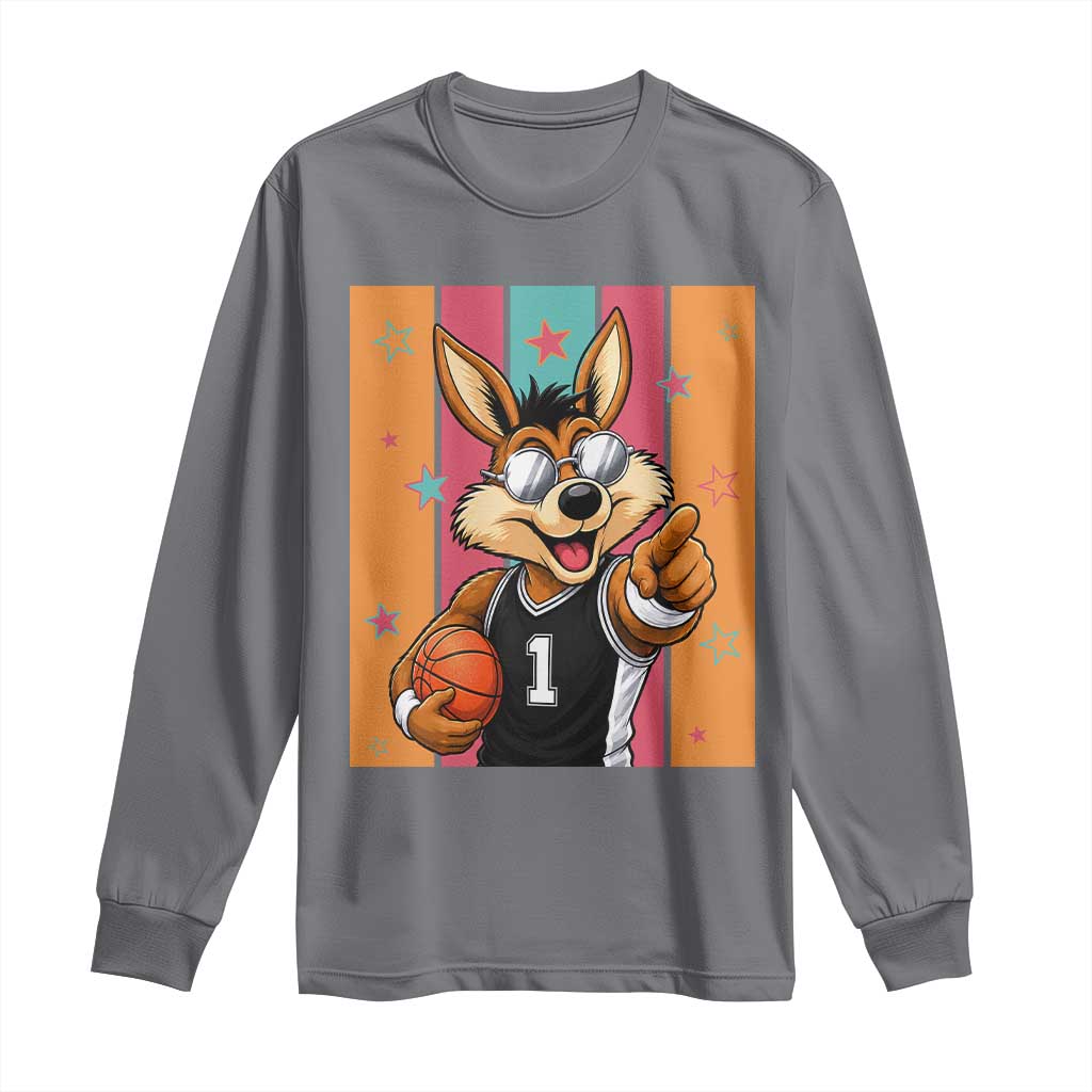Funny Coyote Playing Basketball Long Sleeve Shirt Hoops Fan Gift
