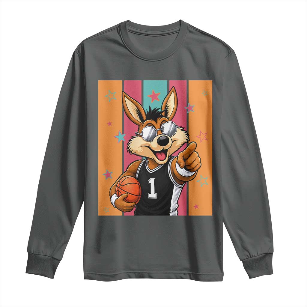 Funny Coyote Playing Basketball Long Sleeve Shirt Hoops Fan Gift