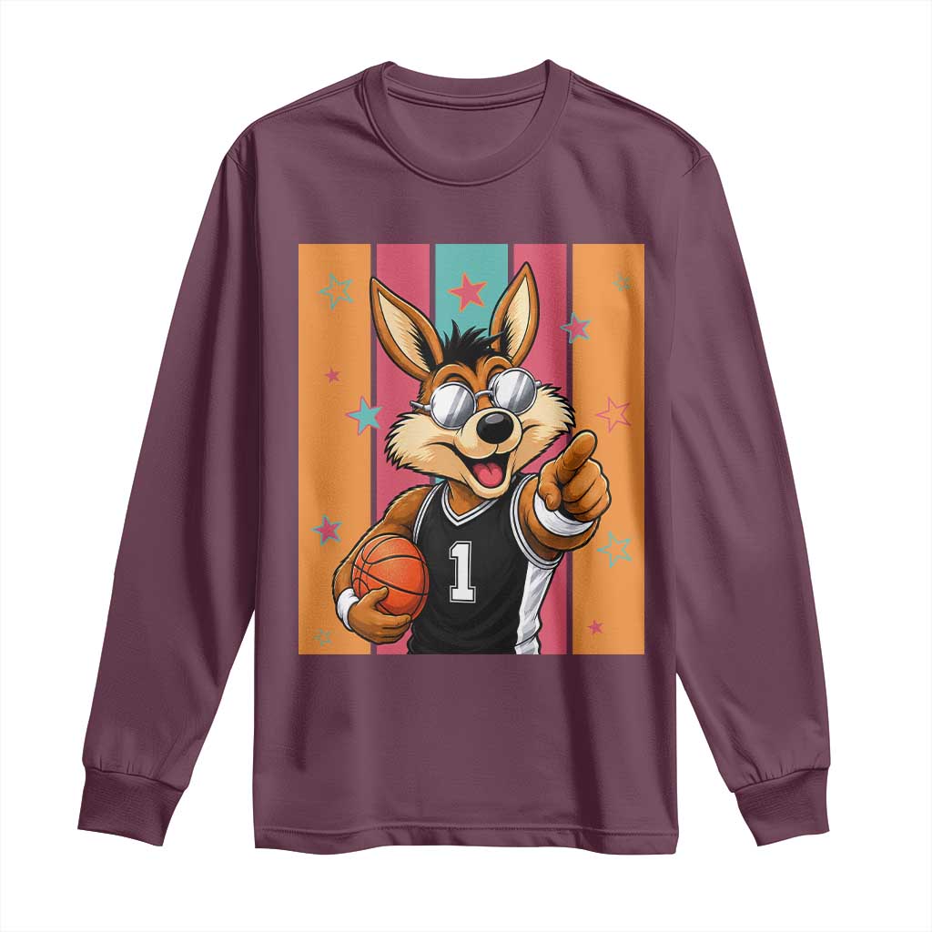 Funny Coyote Playing Basketball Long Sleeve Shirt Hoops Fan Gift