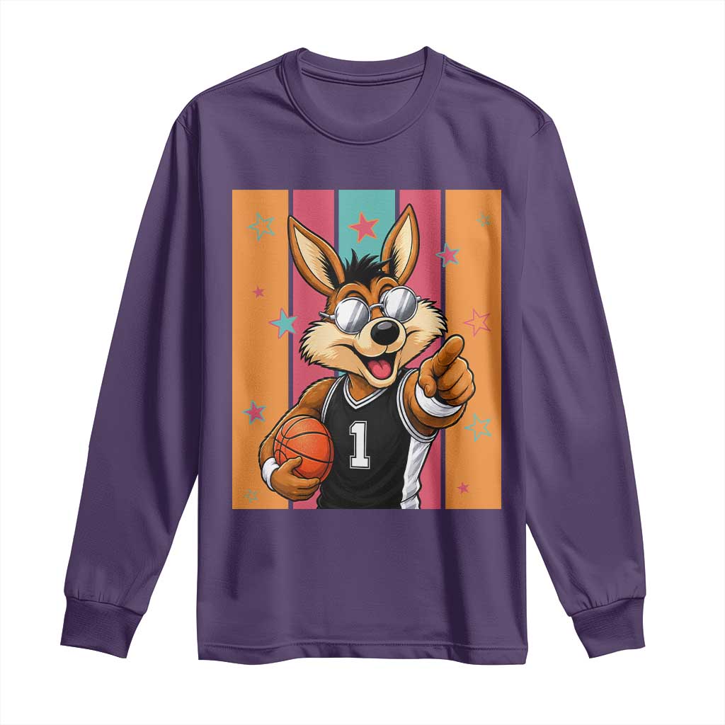 Funny Coyote Playing Basketball Long Sleeve Shirt Hoops Fan Gift
