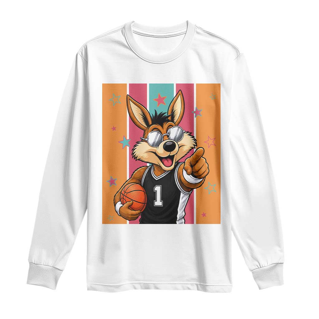 Funny Coyote Playing Basketball Long Sleeve Shirt Hoops Fan Gift