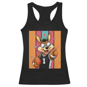 Funny Coyote Playing Basketball Racerback Tank Top Hoops Fan Gift