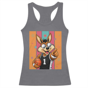 Funny Coyote Playing Basketball Racerback Tank Top Hoops Fan Gift