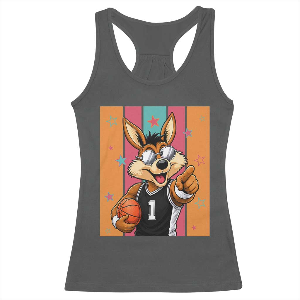 Funny Coyote Playing Basketball Racerback Tank Top Hoops Fan Gift