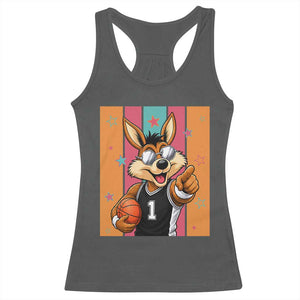 Funny Coyote Playing Basketball Racerback Tank Top Hoops Fan Gift