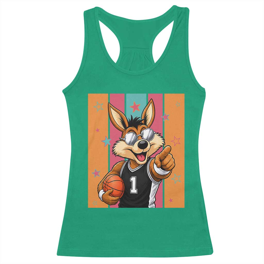 Funny Coyote Playing Basketball Racerback Tank Top Hoops Fan Gift