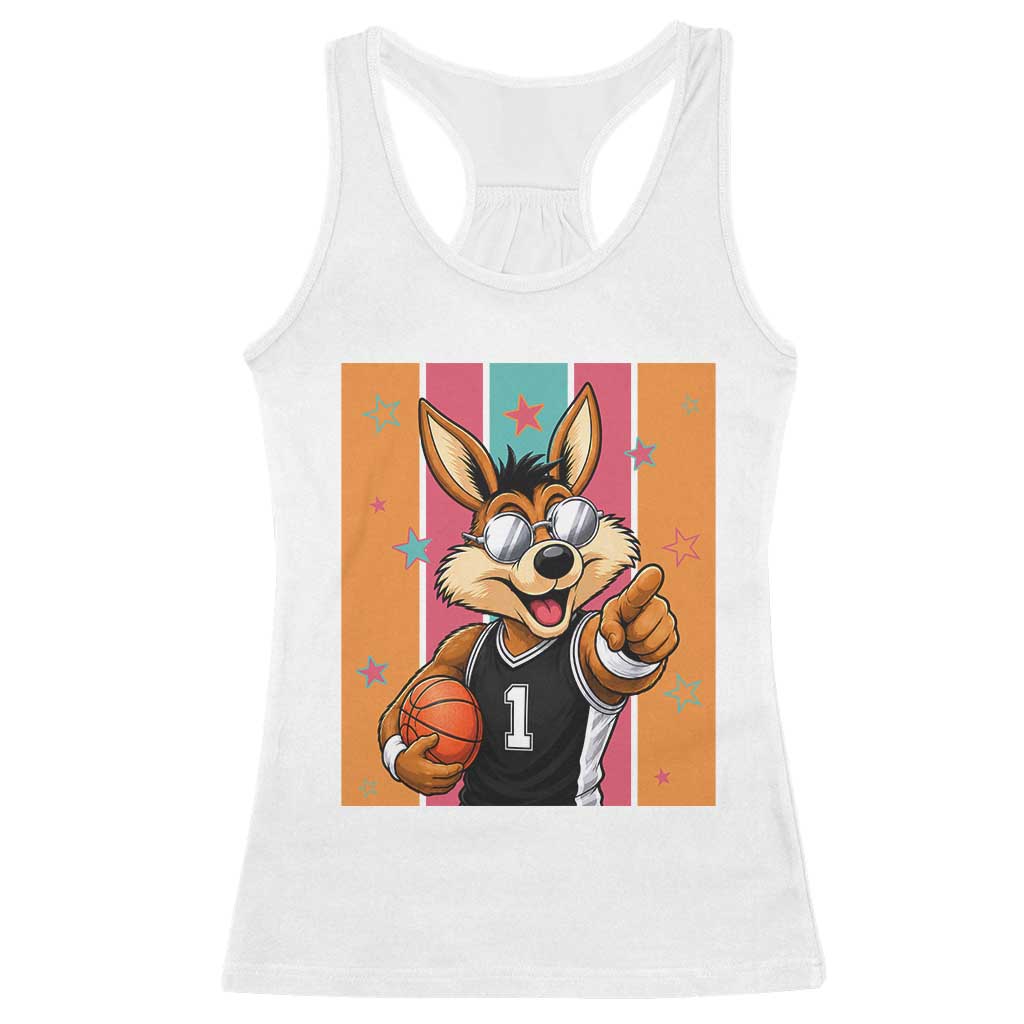 Funny Coyote Playing Basketball Racerback Tank Top Hoops Fan Gift