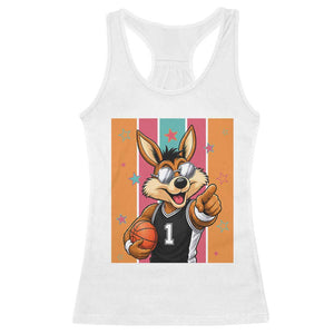 Funny Coyote Playing Basketball Racerback Tank Top Hoops Fan Gift