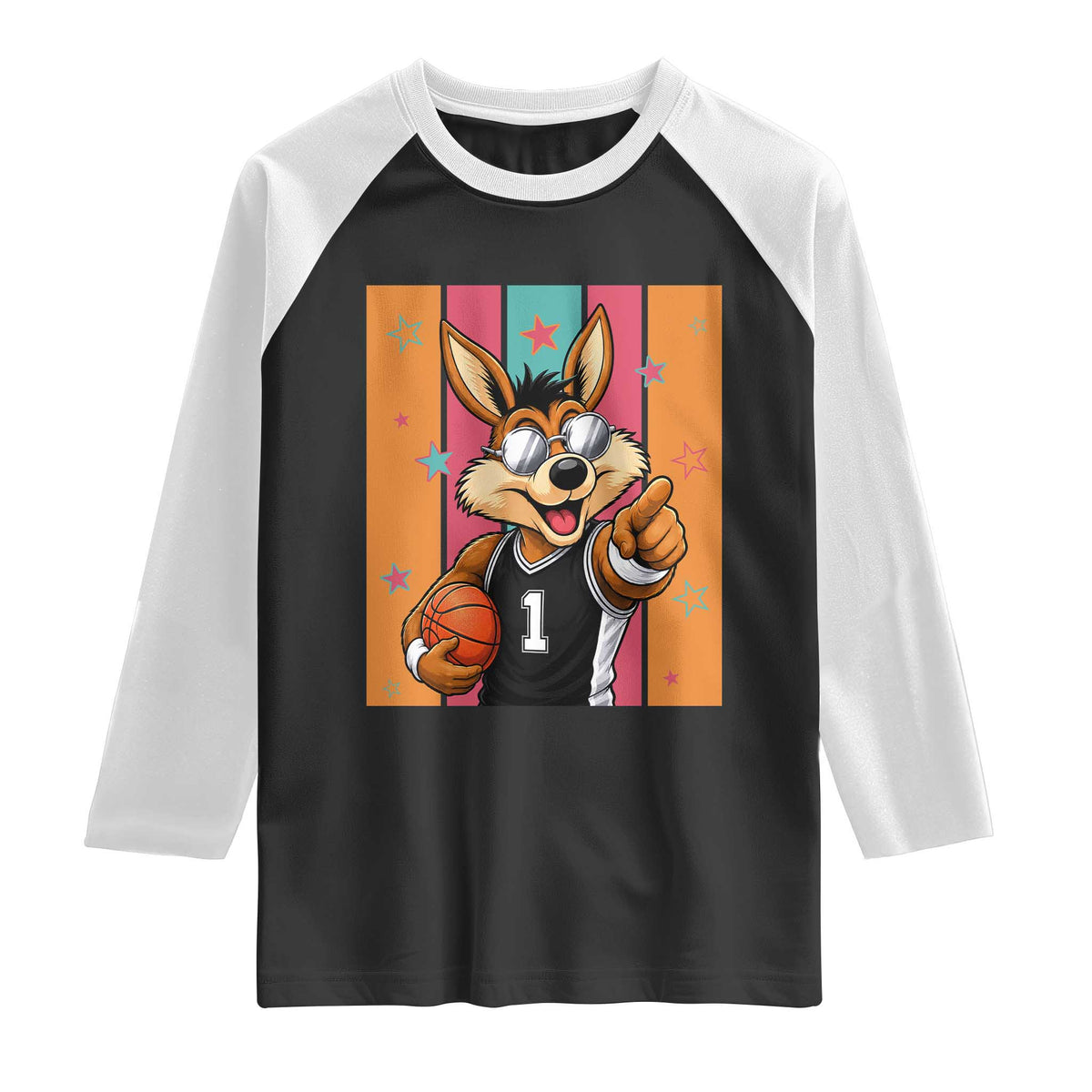 Funny Coyote Playing Basketball Raglan Shirt Hoops Fan Gift