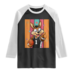 Funny Coyote Playing Basketball Raglan Shirt Hoops Fan Gift