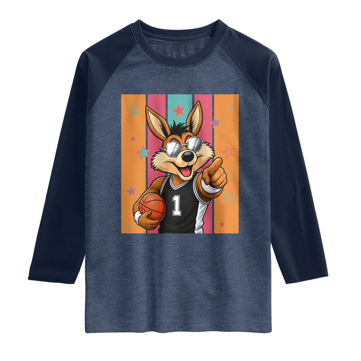 Funny Coyote Playing Basketball Raglan Shirt Hoops Fan Gift