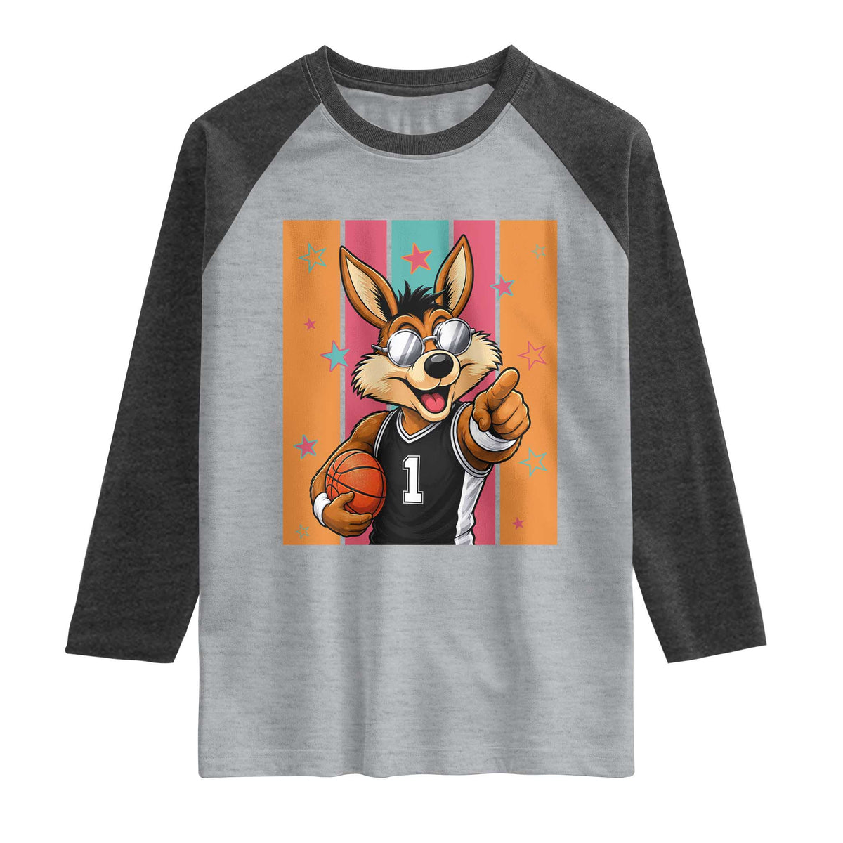 Funny Coyote Playing Basketball Raglan Shirt Hoops Fan Gift