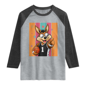 Funny Coyote Playing Basketball Raglan Shirt Hoops Fan Gift