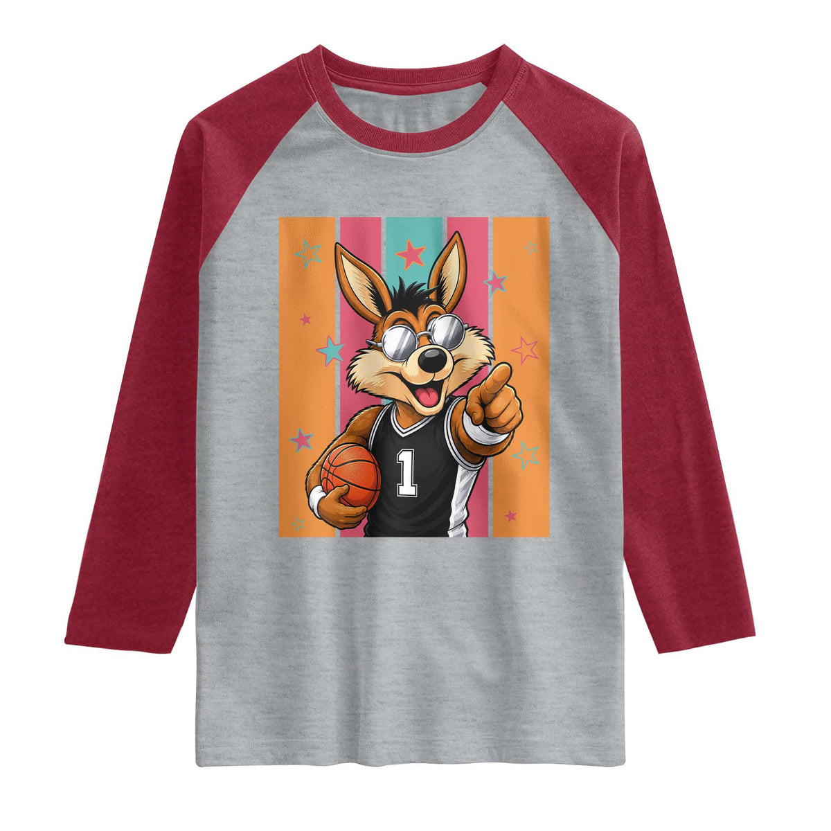 Funny Coyote Playing Basketball Raglan Shirt Hoops Fan Gift