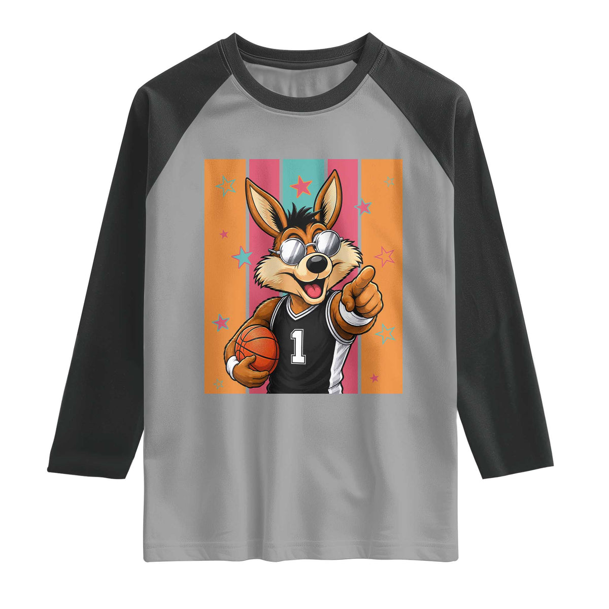 Funny Coyote Playing Basketball Raglan Shirt Hoops Fan Gift