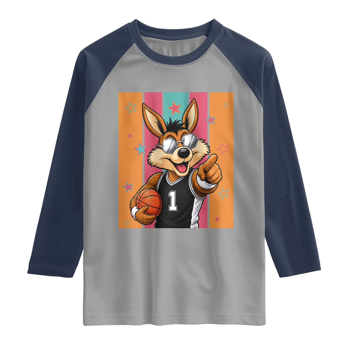 Funny Coyote Playing Basketball Raglan Shirt Hoops Fan Gift