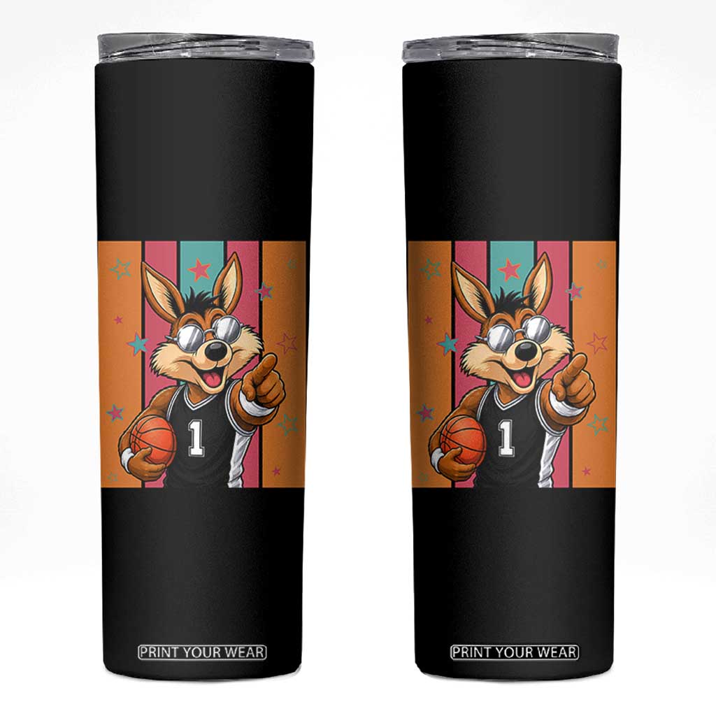 Funny Coyote Playing Basketball Skinny Tumbler Hoops Fan Gift