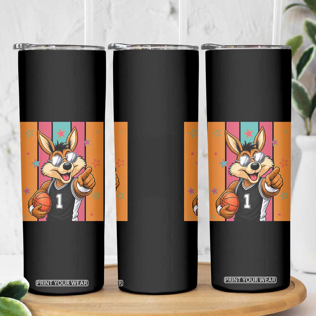 Funny Coyote Playing Basketball Skinny Tumbler Hoops Fan Gift