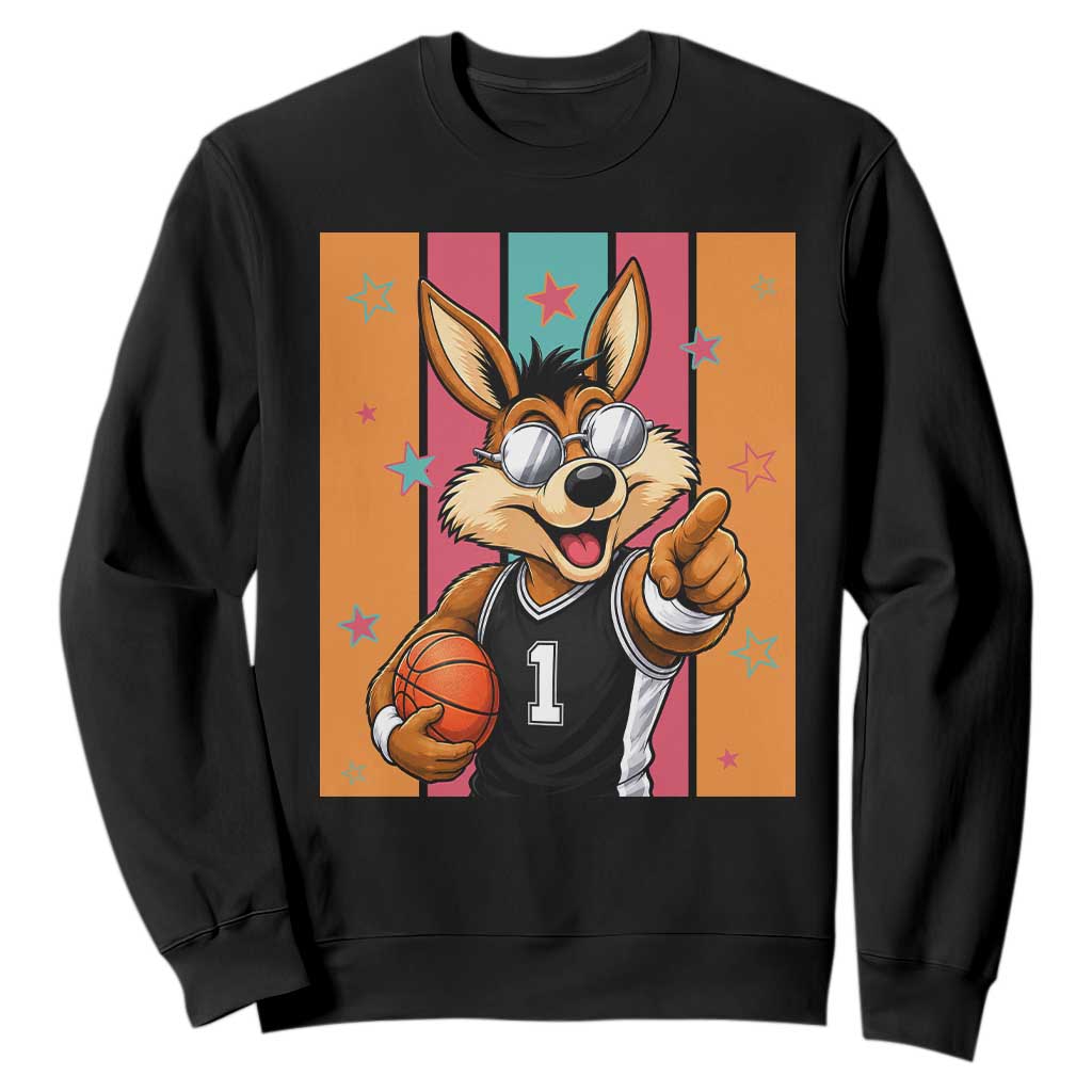 Funny Coyote Playing Basketball Sweatshirt Hoops Fan Gift TS12 Black Print Your Wear