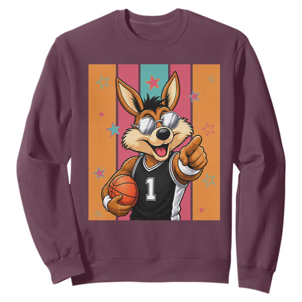 Funny Coyote Playing Basketball Sweatshirt Hoops Fan Gift