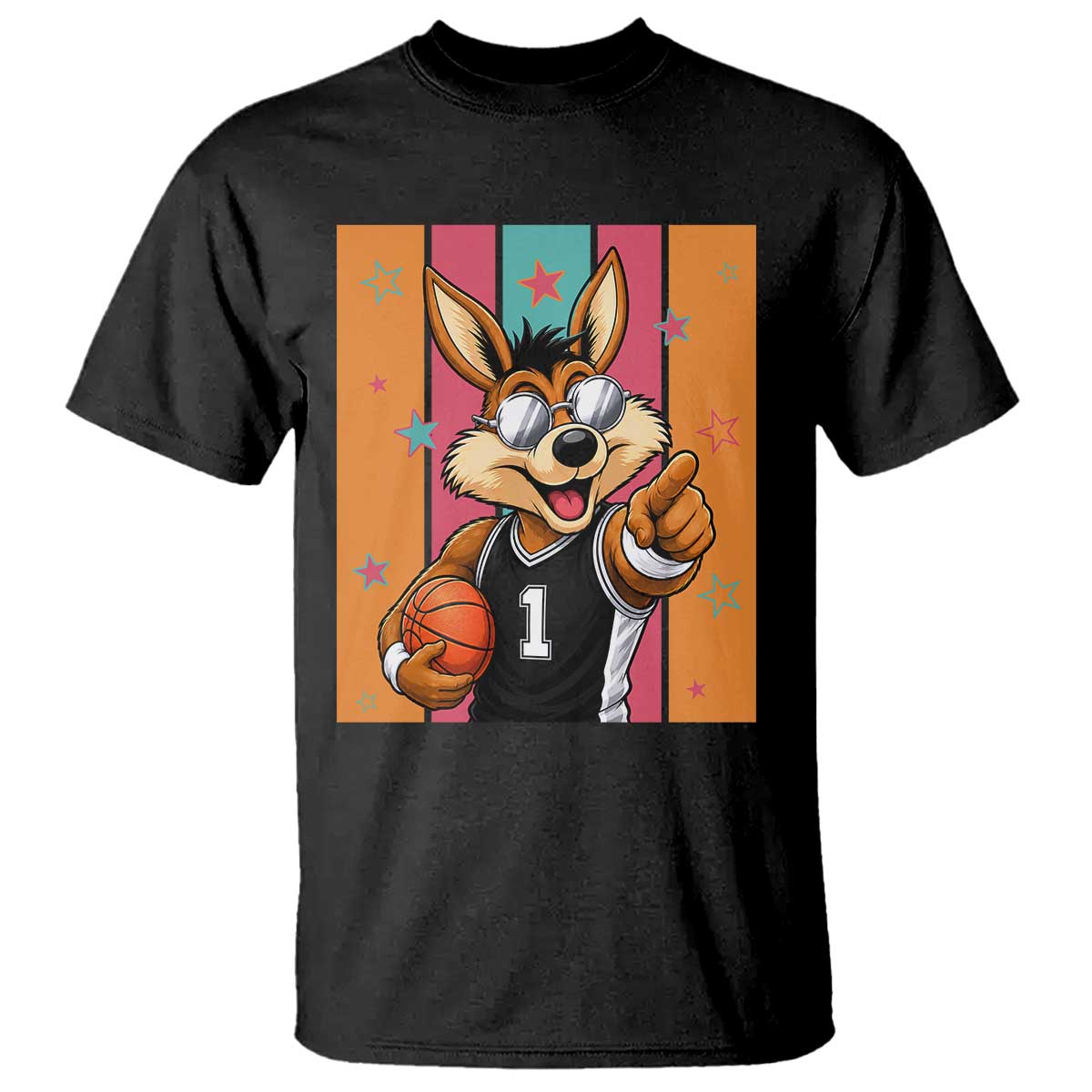 Funny Coyote Playing Basketball T Shirt Hoops Fan Gift
